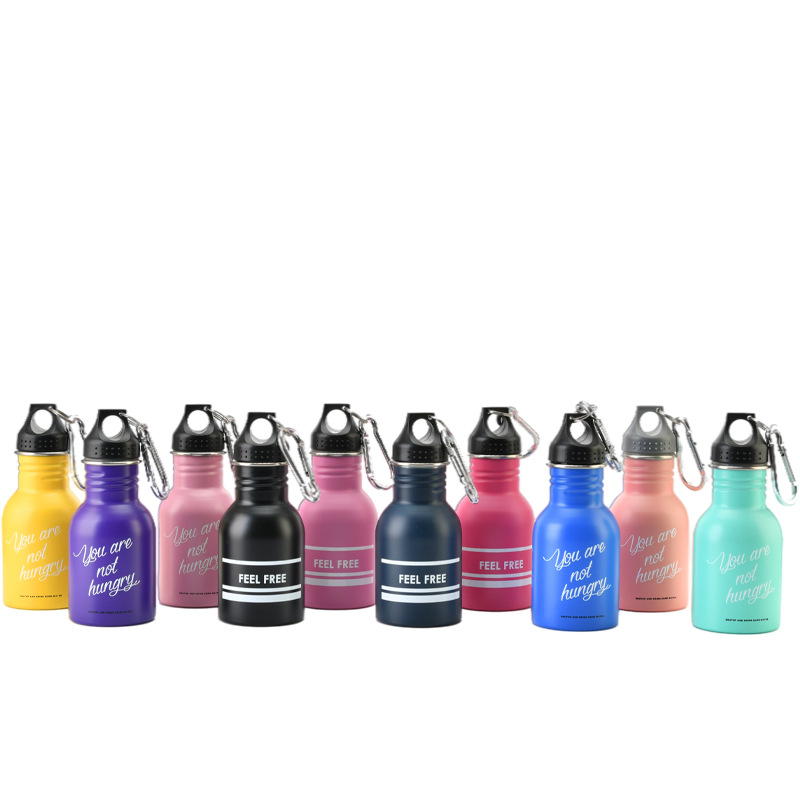 European and American outdoor hiking keychain sport 304 stainless steel water bottle 350ml hand lid with straw water cup
