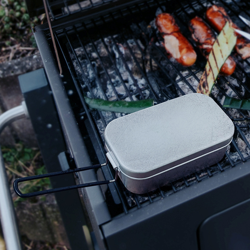 Durable Outdoor Tableware set The Camping Lunchbox Multifunctional Aluminum Lunch Box Portable Folding Heal Bento Box