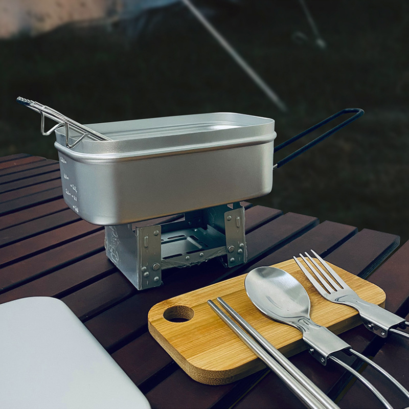 Durable Outdoor Tableware set The Camping Lunchbox Multifunctional Aluminum Lunch Box Portable Folding Heal Bento Box