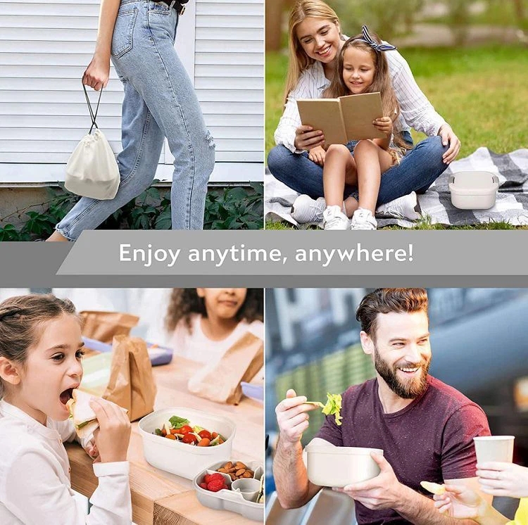 Wheat Straw Single Layer Lunchbox Bamboo Wood Lunch Box PP Student Office Workers With Compartments With Cute Tableware