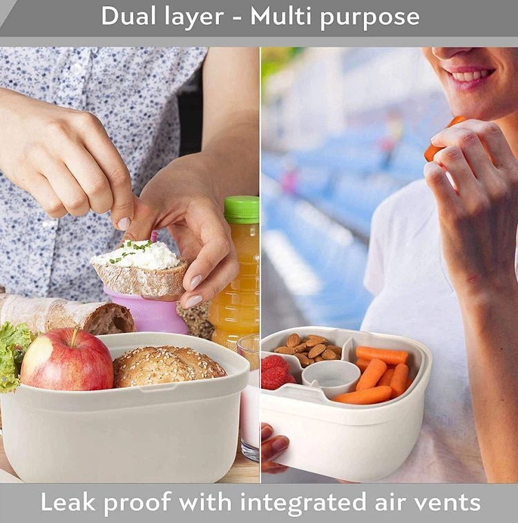 Wheat Straw Single Layer Lunchbox Bamboo Wood Lunch Box PP Student Office Workers With Compartments With Cute Tableware