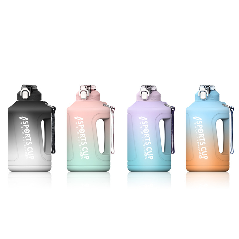 Hiking Tour Explosion Large Capacity Gradient Coloring Straw Plastic Hot Water Resistant High Temperature Water Bottle