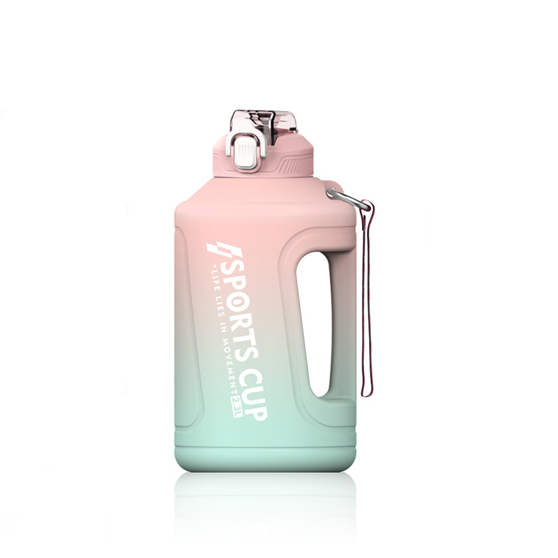 Hiking Tour Explosion Large Capacity Gradient Coloring Straw Plastic Hot Water Resistant High Temperature Water Bottle