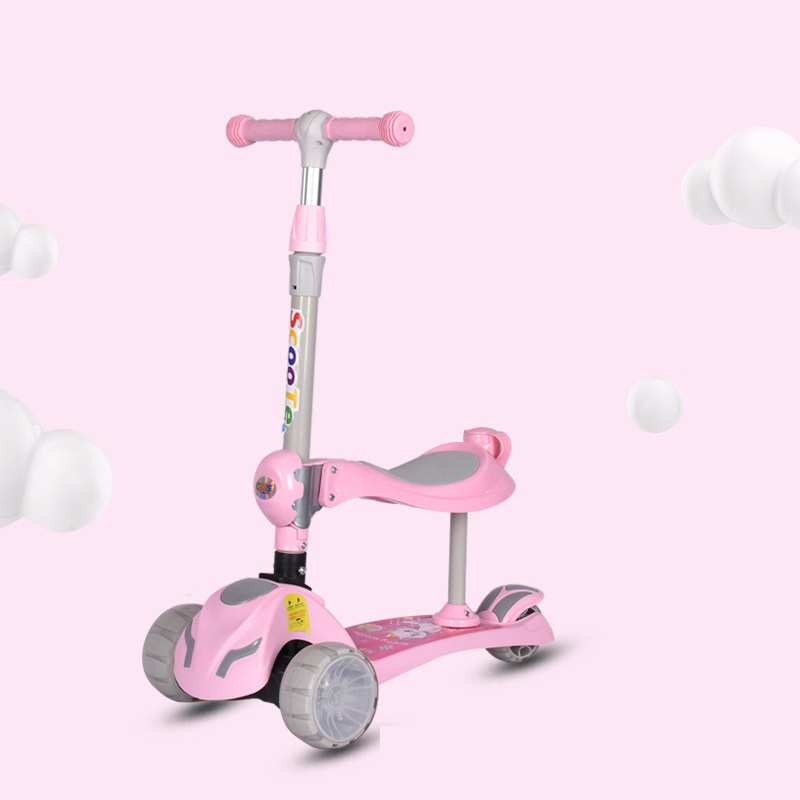 Three Wheel Children Rechargeable Foldable Enlarged Multifunctional 3 In 1 Baby Scooter With Pushrod Handbar