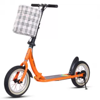 ROHS Youth Adult Foldable Two Wheel College Student Campus Kick Scooter With Handbrake Scooter With Adjustable Height for Kids and Teenagers With Basket