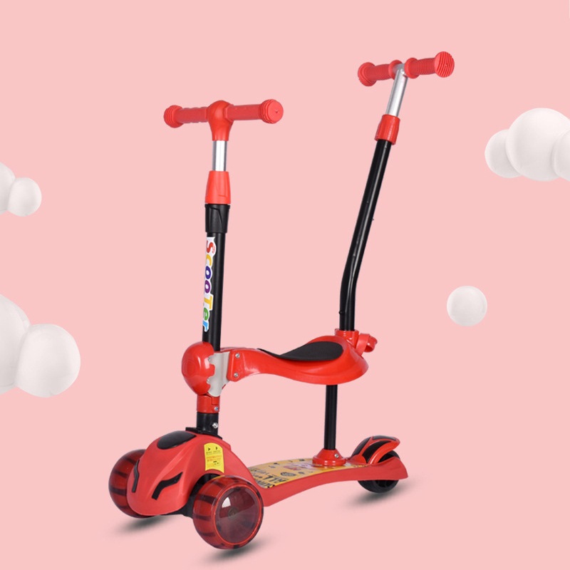 Three Wheel Children Rechargeable Foldable Enlarged Multifunctional 3 In 1 Baby Scooter With Pushrod Handbar