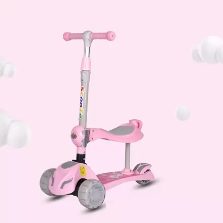 Three Wheel Children Rechargeable Foldable Enlarged Multifunctional 3 In 1 Baby Scooter With Pushrod Handbar