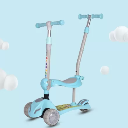 Three Wheel Children Rechargeable Foldable Enlarged Multifunctional 3 In 1 Baby Scooter With Pushrod Handbar