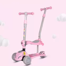 Three Wheel Children Rechargeable Foldable Enlarged Multifunctional 3 In 1 Baby Scooter With Pushrod Handbar