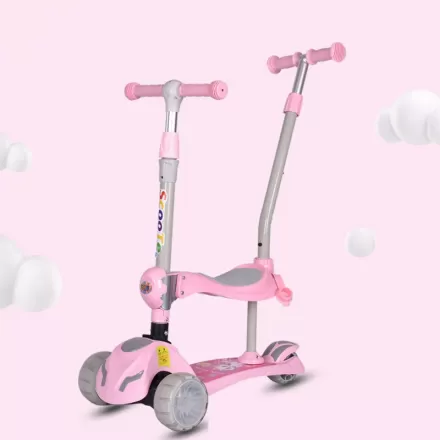 Three Wheel Children Rechargeable Foldable Enlarged Multifunctional 3 In 1 Baby Scooter With Pushrod Handbar