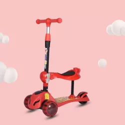 Three Wheel Children Rechargeable Foldable Enlarged Multifunctional 3 In 1 Baby Scooter With Pushrod Handbar