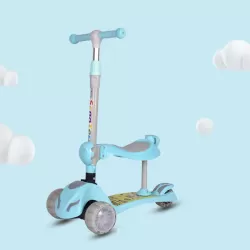 Three Wheel Children Rechargeable Foldable Enlarged Multifunctional 3 In 1 Baby Scooter With Pushrod Handbar