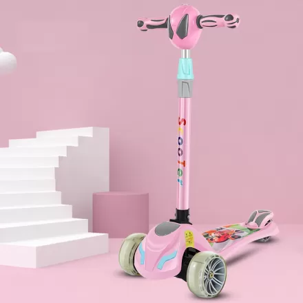 Three Wheel Children Baby Foldable Scooter Music 3-6-12 Years Old Step Single Foot Slide Kick Scooter