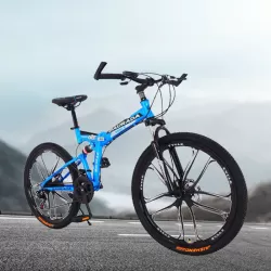 High Carbon Steel Double Disc Brake Soft Tail Frame Speed Variable Off Road Bicycle Folding Bike